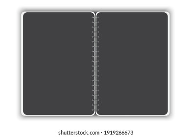 black notebook cover on white background. Business organizer. Notebook paper. Vector design. Stock image. EPS 10.