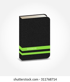 Black notebook with green strips. Vector illustration
