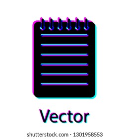 Black Notebook icon isolated on white background. Spiral notepad icon. School notebook. Writing pad. Diary for business. Notebook cover design. Office stationery items. Vector Illustration