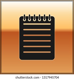 Black Notebook icon isolated on gold background. Spiral notepad icon. School notebook. Writing pad. Diary for business. Notebook cover design. Office stationery items. Vector Illustration