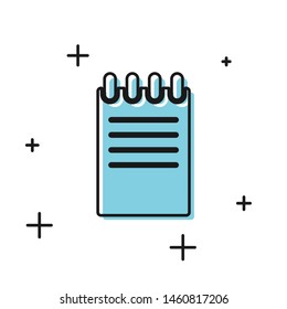 Black Notebook icon isolated on white background. Spiral notepad icon. School notebook. Writing pad. Diary for business. Notebook cover design.  Vector Illustration