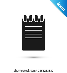 Black Notebook icon isolated on white background. Spiral notepad icon. School notebook. Writing pad. Diary for business. Notebook cover design.  Vector Illustration