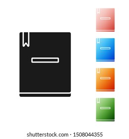 Black Notebook icon isolated on white background.  chool notebook. Writing pad. Diary for school. Set icons colorful. Vector Illustration