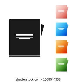 Black Notebook icon isolated on white background.  School notebook. Writing pad. Diary for school. Set icons colorful. Vector Illustration