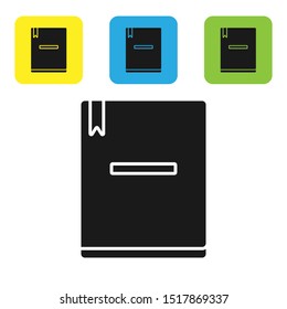 Black Notebook icon isolated on white background. Spiral notepad icon. School notebook. Writing pad. Diary for school. Set icons colorful square buttons. Vector Illustration
