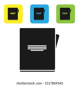 Black Notebook icon isolated on white background. Spiral notepad icon. School notebook. Writing pad. Diary for school. Set icons colorful square buttons. Vector Illustration