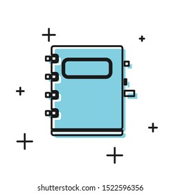 Black Notebook icon isolated on white background. Spiral notepad icon. School notebook. Writing pad. Diary for school.  Vector Illustration