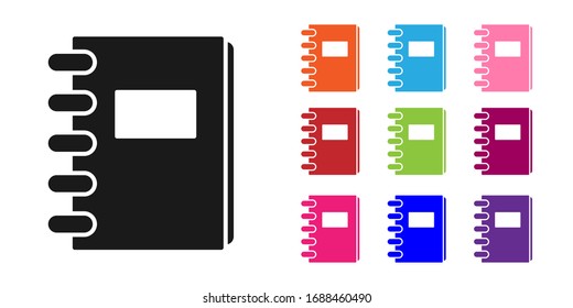 Black Notebook icon isolated on white background. Spiral notepad icon. School notebook. Writing pad. Diary for school. Set icons colorful. Vector Illustration
