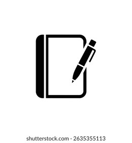Black notebook icon with a pen on the paper in transparent background. Pictogram of writing on a notebook page. - Powered by Shutterstock - Get 15% off with code: PIKWIZARD15