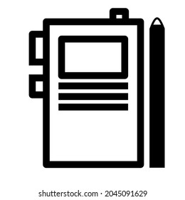 black notebook and pen abstract logo isolated on white 