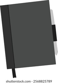 Black notebook and white pen on a transparent background