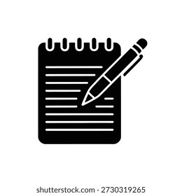 Black notepad with pen on top office stationary writing tool