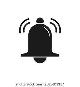 Black notification bell sign silhouette icon in flat style isolated on white background