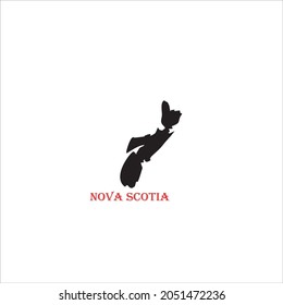 Black nova scotia map with red letters on white background