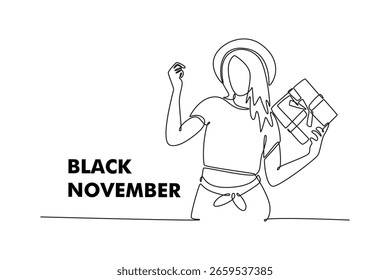Conceito de novembro negro. Design de desenho de linha única. Ilustração gráfica vetorial

