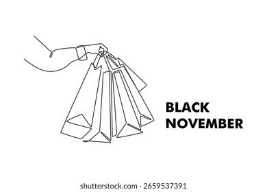 Black November concept. Single line draw design. Vector graphic illustration
