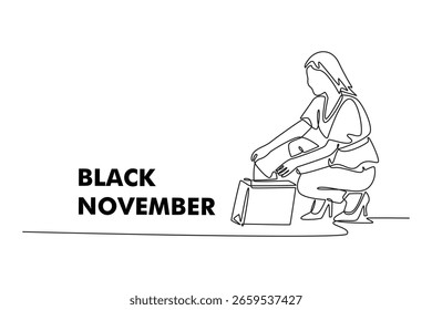 Concepto de Noviembre Negro. Diseño de dibujo de línea única. Ilustración gráfica de Vector
