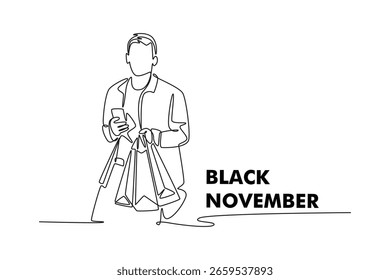 Concepto de Noviembre Negro. Diseño de dibujo de línea única. Ilustración gráfica de Vector
