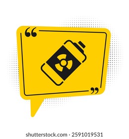 Black Nuclear energy battery icon isolated on white background. Yellow speech bubble symbol. Vector