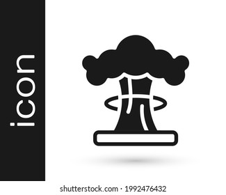 Icono de explosión nuclear negra aislado en fondo blanco. Bomba atómica. Símbolo de la guerra nuclear, fin del mundo.  Vector