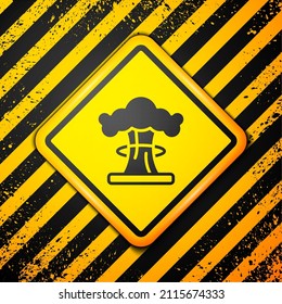 Schwarze nukleare Explosion Symbol einzeln auf gelbem Hintergrund. Atombombe. Symbol des Atomkrieges, Ende der Welt. Warnzeichen. Vektorgrafik