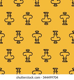 Black nuclear mushroom cloud, hand drawn seamless pattern, yellow background