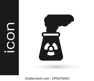 Black Nuclear power plant icon isolated on white background. Energy industrial concept.  Vector