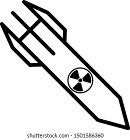 Black Nuclear rocket icon isolated on white background. Rocket bomb flies down.  Vector Illustration