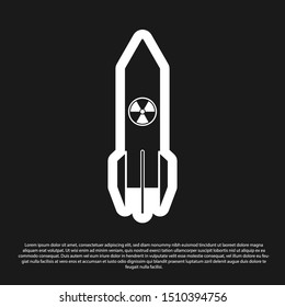 Black Nuclear rocket icon isolated on black background. Rocket bomb flies down.  Vector Illustration