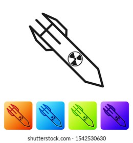 Black Nuclear rocket icon isolated on white background. Rocket bomb flies down. Set icons in color square buttons. Vector Illustration