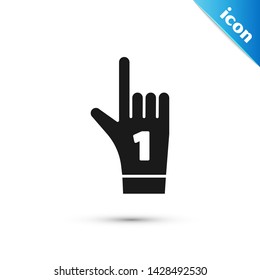Black Number 1 one fan hand glove with finger raised icon isolated on white background. Symbol of team support in competitions.  Vector Illustration