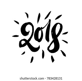 Black number 2018 hand drawn lettering on white background. Vector. Brush pen style.