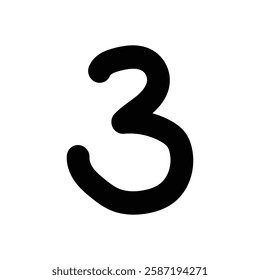 Black number 3 hand drawn sketch vector illustration, number 3 clip art, number three clip art