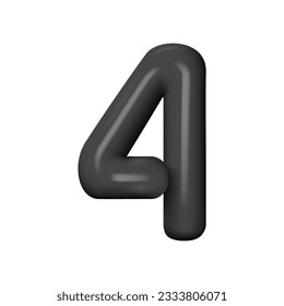 Negro número 4. Figura de representación volumétrica 3D. Número de plástico realista negro con resaltes. Ilustración del vector