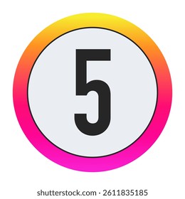 Black Number 5 on light background with vibrant gradient circular frame, ideal for creative, fashion, or modern business branding.