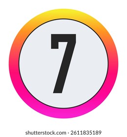 Black Number 7 on light background with vibrant gradient circular frame, ideal for creative, fashion, or modern business branding.