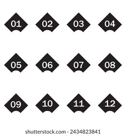 Black number bullet points from 1 to 12. Simple number vector