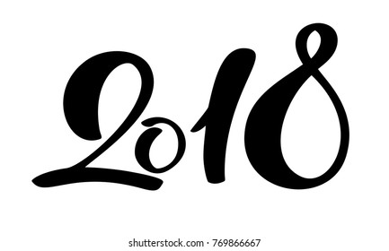 Black number christmas 2018 hand drawn lettering on white background. Greeting card design template with calligraphy for 2018 New Year. Vector illustration
