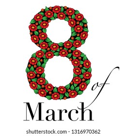 Black number eight silhouette with red flowers and leaves