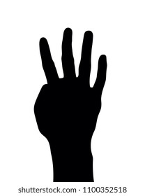 Black Number Four Hand Gesture Illustration, Vector Silhouette