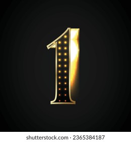 Black number One is shiny with a golden frame glowing towards the right. Vector object