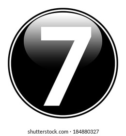 Black number seven button on white background.