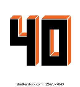 black numbers 40, player's shirt number design sketch, isolated on white background illustration, forty numbers 3d vector symbol
