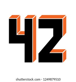 black numbers 42, player's shirt number design sketch, isolated on white background illustration, forty-two numbers 3d vector symbol