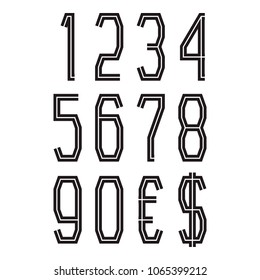 Black numbers with currency signs of American dollar and euro. Vector symbols.