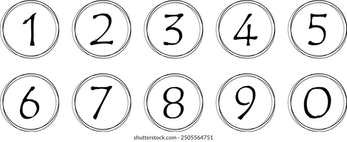 black numbers icon with thin line circle. from 0 to 9. number symbol vector illustration.