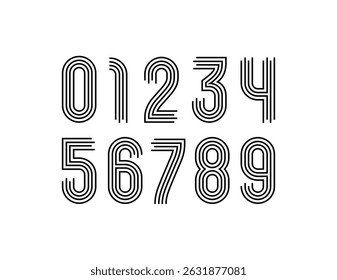 Black numbers, numerals from parallel stripes, vector illustration 10EPS