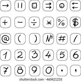Black numbers and symbols on white background