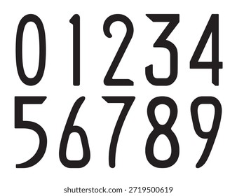 Black numbers from zero to nine. White background