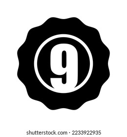 Black Numeric Badge Icon in Trendy Flat Style Isolated Vector Illustration. Number 9